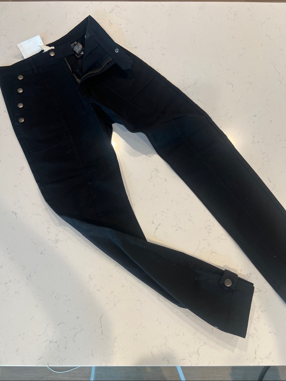H&M Black High-Waist Slim Pants with Button Detail